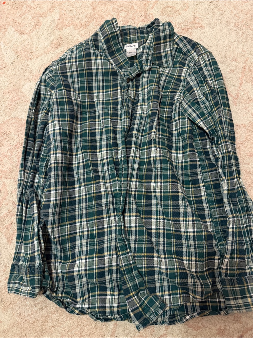 Carter's Green and White Plaid Button-Down Shirt